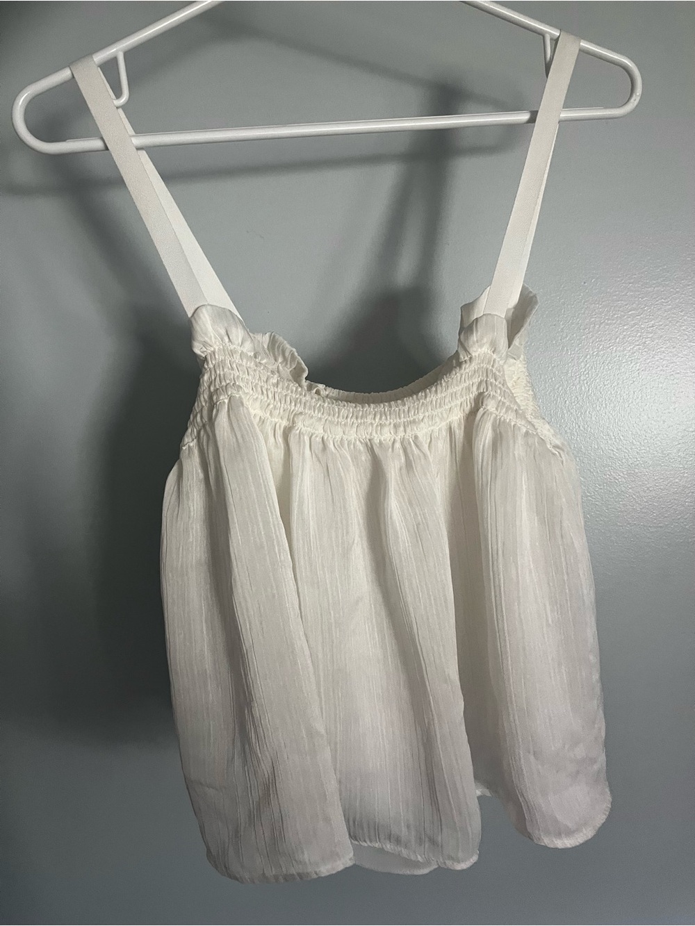 Mango White Smocked Ruffle Tank